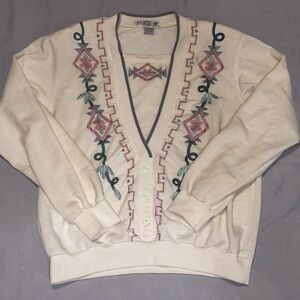 Alfred Dunner Vintage Embroidered Cream Sweater, Sz Medium